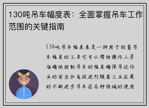 130吨吊车幅度表：全面掌握吊车工作范围的关键指南