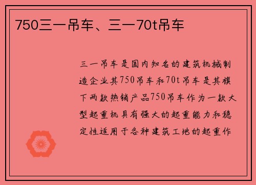 750三一吊车、三一70t吊车