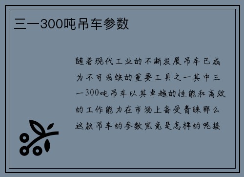 三一300吨吊车参数