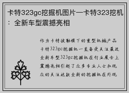 卡特323gc挖掘机图片—卡特323挖机：全新车型震撼亮相